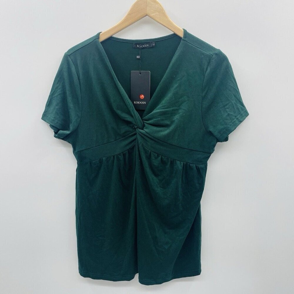 Kojooin Womens Size Large Short Sleeve Twist‎ Front Blouse in Dark Green 240